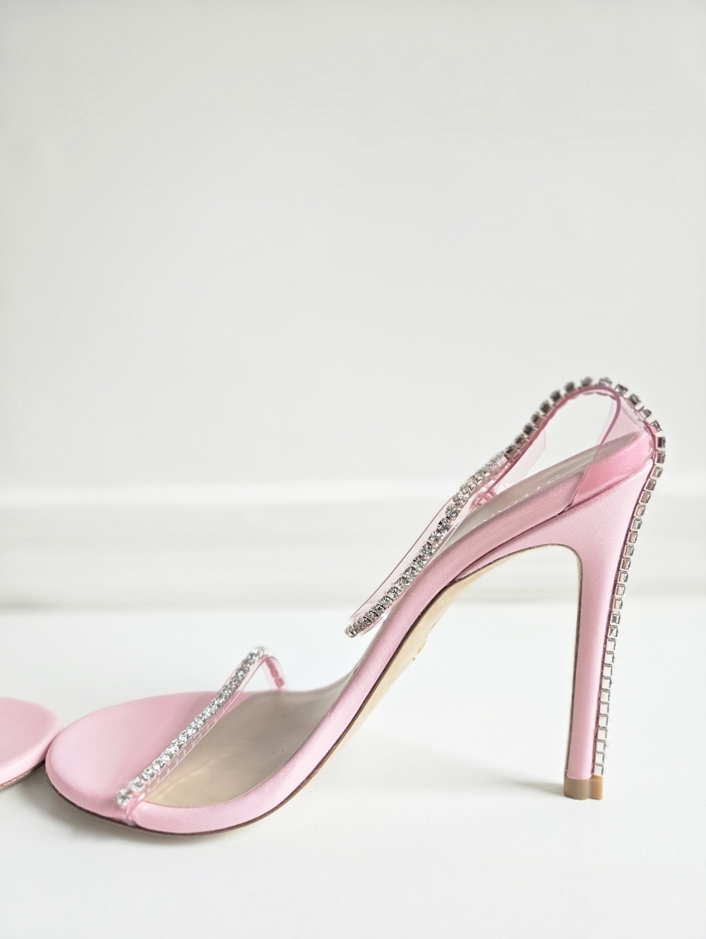New Stuart Weitzman Nudistglam 110MM Embellished Strap Light Pink Sandals Size 9 - Picture 8 of 10
